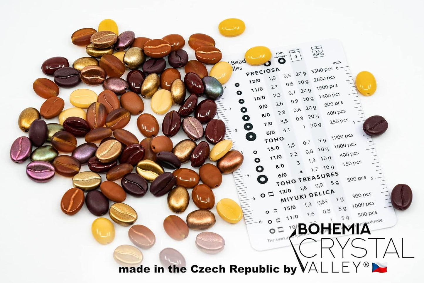 40+ Glass Coffee Bean Beads (0.9oz=25g) Czech Republic, 0.43 inch (11mm) Mix for Jewelry Making Decorations
