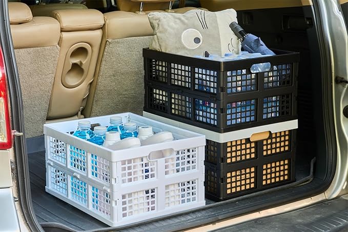 3-Pack Plastic Collapsible Storage Crates-30L,Foldable Plastic Crates for Storage (Black)