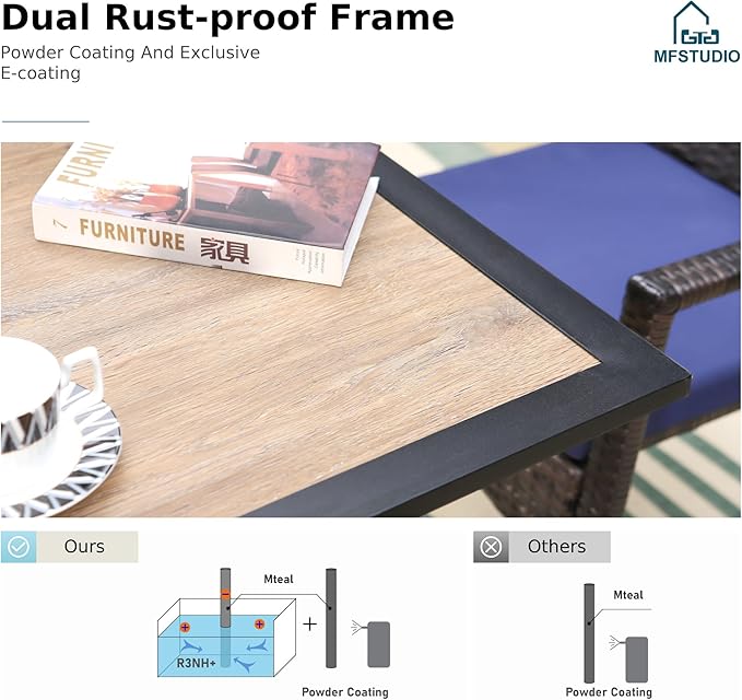 MFSTUDIO 5 Pieces Patio Dining Table for 4, 37’’ Wood-Like Metal Outdoor Table and Chairs, Heavy Duty Patio Dining Sets with Swivel Chairs, All Weather Outdoor Dining Set for 4, Backyard, Porch