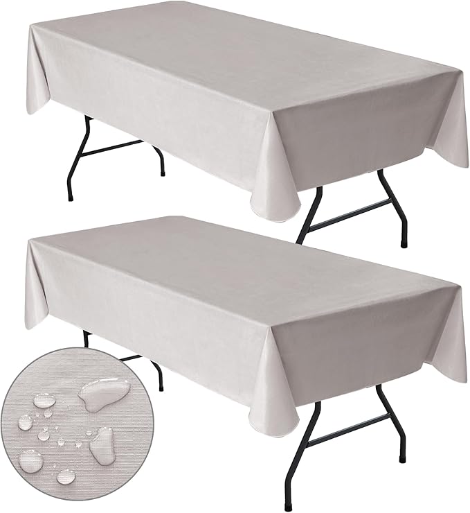 Nasitos 2 Pack Vinyl Plastic Table Cloth Rectangle 60x120 Inch-100% Waterproof Oil Spill Proof Stain Resistant Plastic Silver Table Cover with Flannel Backing for Kitchen, Dining, Parties