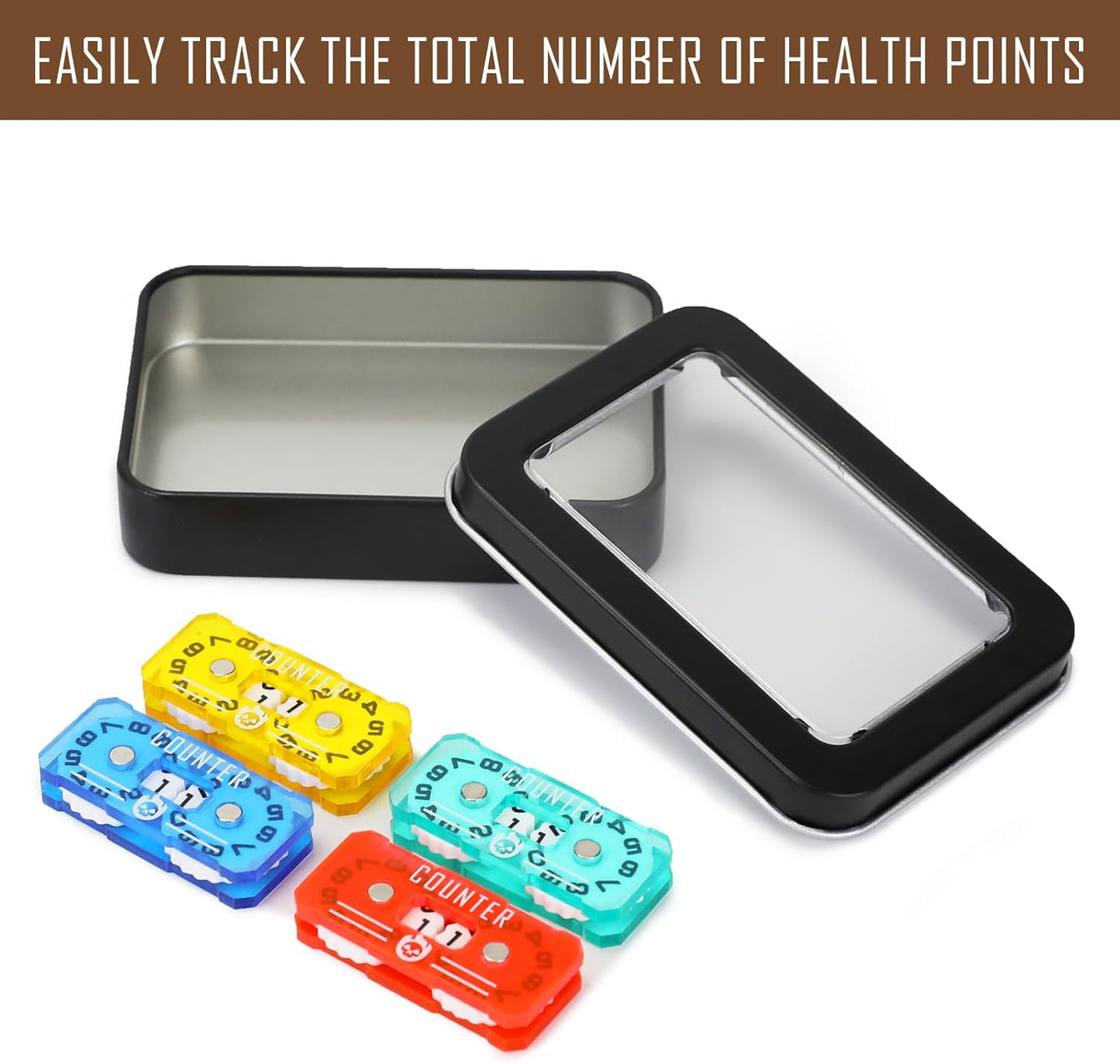 4Pcs MTG Life Counter Twin Digits with Metal Box, Health Tracker Life Counter for MTG Magic Card Games Accessories, Compatible with Magic The gatering Tabletop RPG D&D CCG TCG Board Games