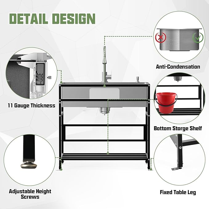 33x19 Inch Stainless Steel Utility Sink-Freestanding Laundry Sink Practicality With Accessories Stainless Functional Faucet,Soap Dispenser, SS Sink Grid For Laundry,Garage,Outdoor Kitchen,Garden...