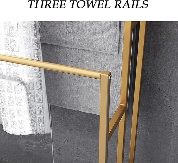 3 Tier Standing Towel Rack - Extra Wide Large Bathroom Towel Stand, Heavy-Duty Metal Towel Drying Rack for Poolside (Golden)