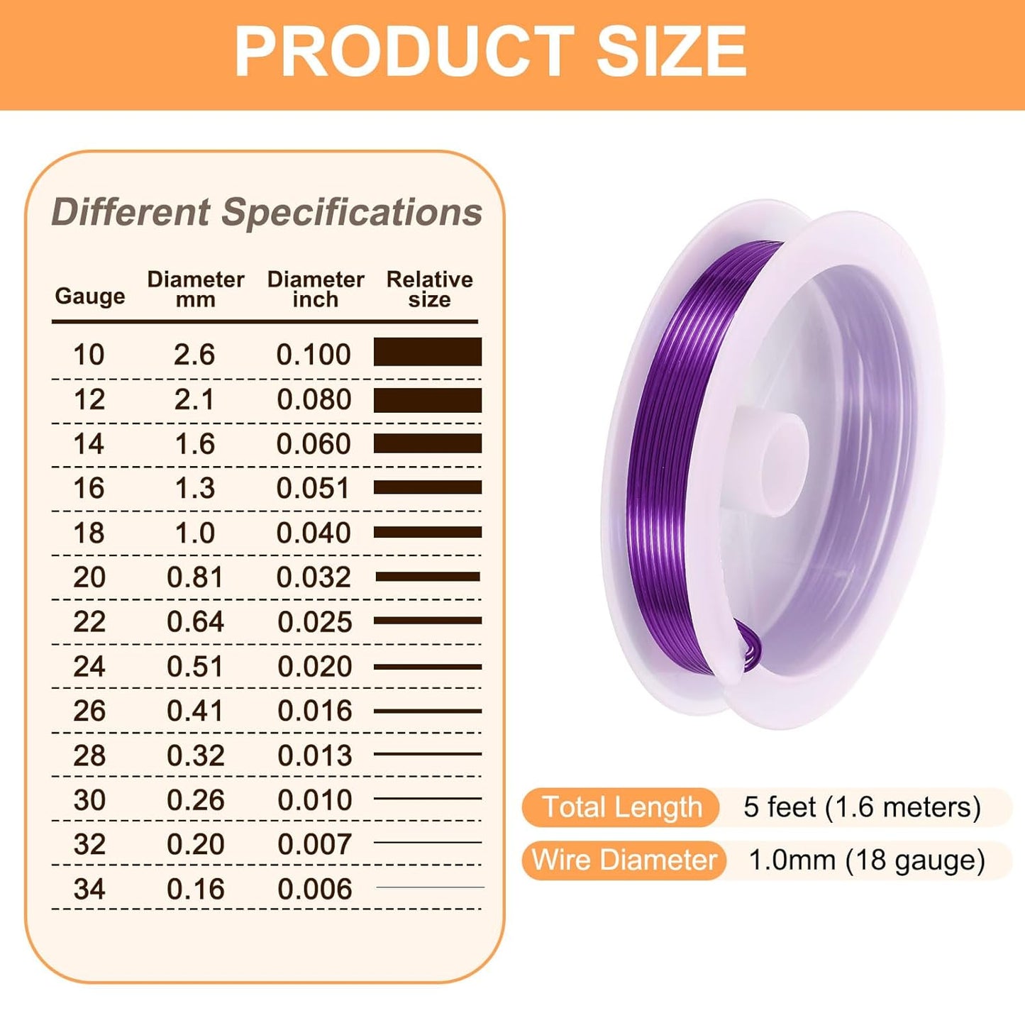 HARFINGTON 5ft Jewelry Wire, 18 Gauge (1mm) Brass Craft Soft Metal Tarnish Resistant Copper Beading Wire for Jewelry Making Supplies Crafting, Purple