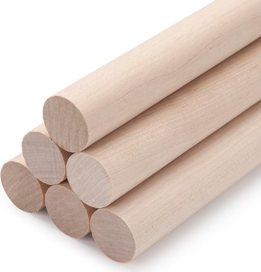 Wooden Dowel Rods Wood Dowels for Crafts, 6 PCS 1 x 12 Round Wooden Sticks for Crafts, Thick Macrame Dowels, Unfinished Hard Wood Sticks for Crafting, Arts and DIYers, Closets and Wedding