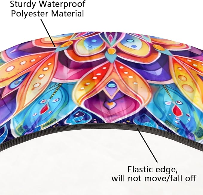 Floral Colorful Bright Vintage Round Table Cloth Cover, Elastic Edge Waterproof Wipeable Tablecloths 45"-56" Polyester Tablecloth for Party Restaurant Banquet Holiday Camping Outdoor Picnic