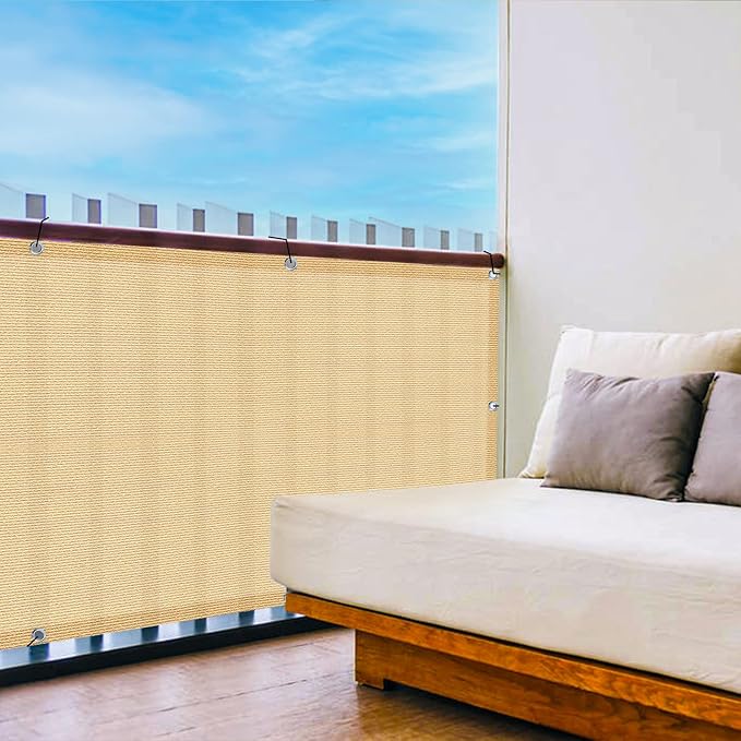 LOVE STORY Balcony Privacy Screen, 3.3' x19.7' Sand Deck Shield Screen Fence Cover (HDPE),UV Protection and Weather-Resistant,3 FT Height for Deck, Patio, Backyard, Outdoor Pool, Porch, Railing