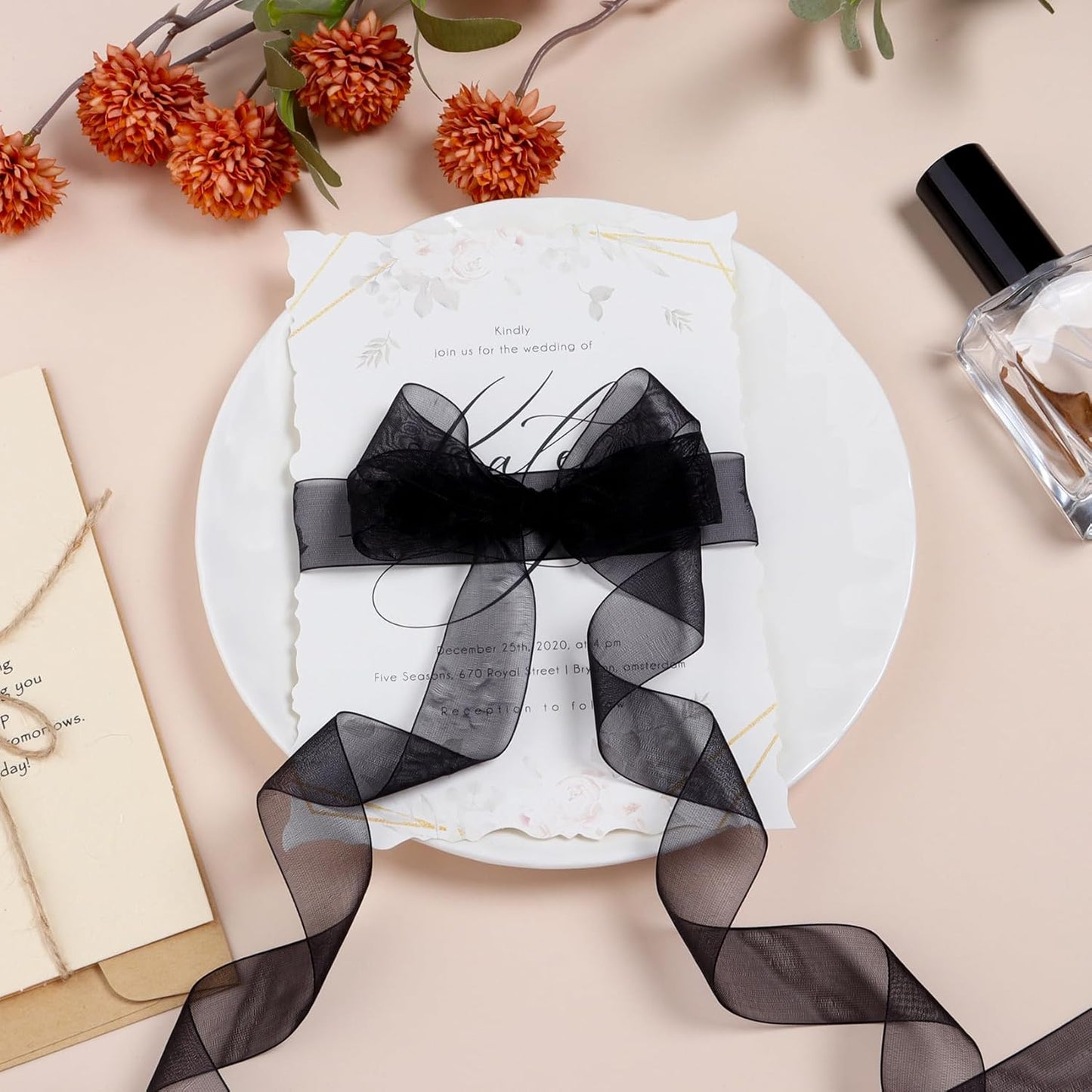 Ribbon for Gift Wrapping 3/4 inch Black Sheer Organza Ribbon for Flower Bouquet Tulle Thin Chiffon Ribbons for Wedding Invitations Christmas Halloween Presents Decorations Crafts 50 Yards