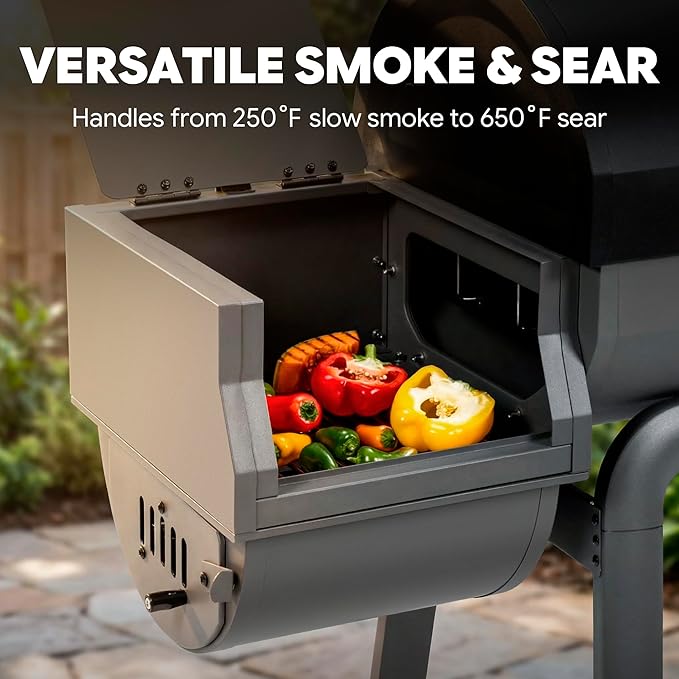 30-Inch Heavy-Duty Charcoal Grill with Digital Temperature Control & 2 Meat Probes, Outdoor BBQ Grill with Offset Smoker, 832 Sq. In. Cooking Space for Backyard BBQ, Black & Grey