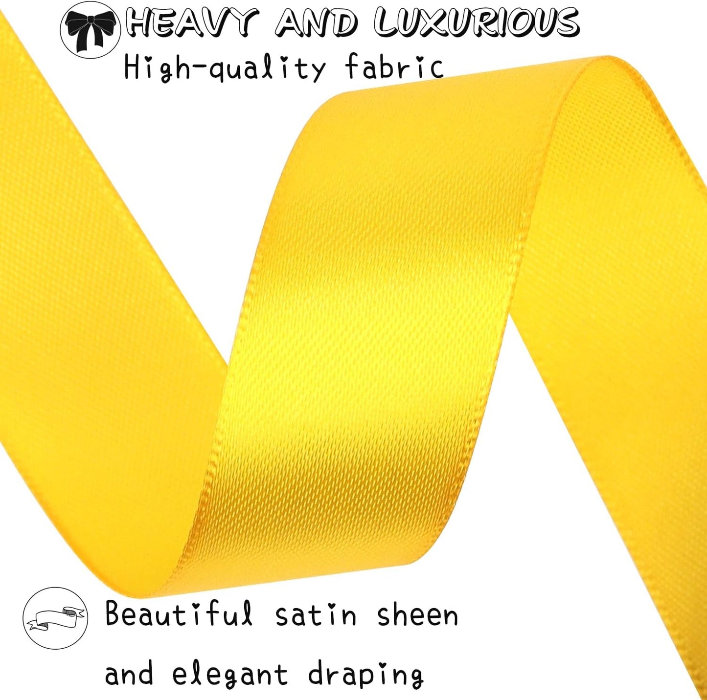 Yellow Solid Satin Ribbon 1 Inch 25 Yards Solid Polyester Fabric Ribbon for Gift Wrapping Wedding Christmas Baby Shower Birthday Party Decoration Handmade Immortal Flower Craft