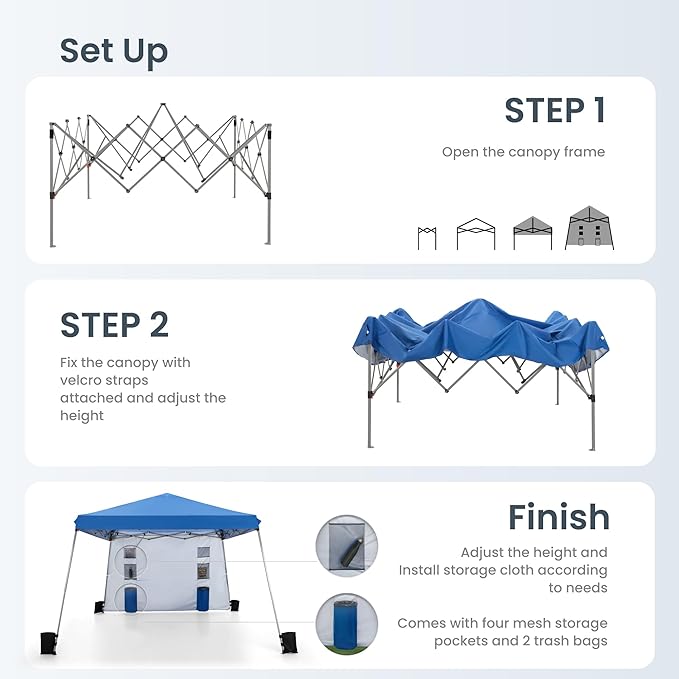 PHI VILLA Canopy with One Sidewalls,Angled Leg 12 x 12 UV Block Sun Shade Canopy Tent Gazebo for Patio Outdoor, Lightweight, Blue