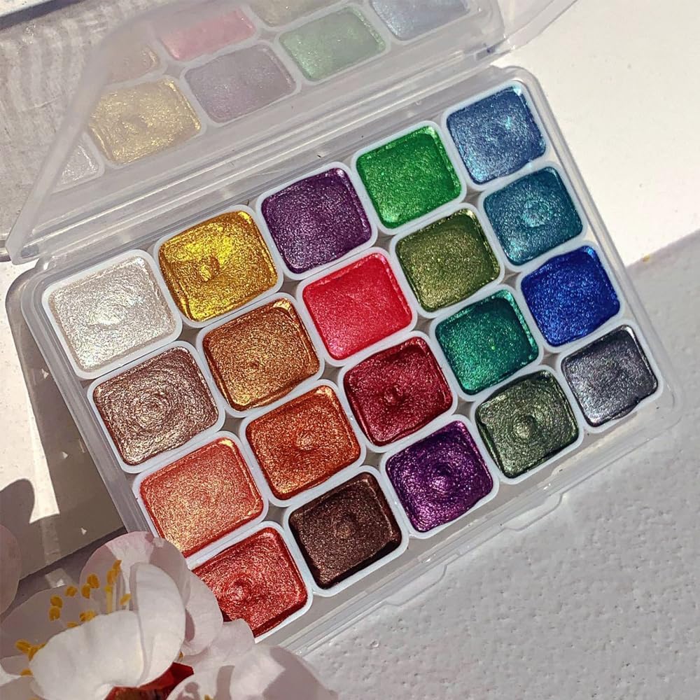 Metallic Glitter Watercolors, Glitter Watercolor Paint, Metallic Watercolor Paint Set Professional, Shifting Watercolor Painting Set for Art Painting (1, Pearly lustre - A)