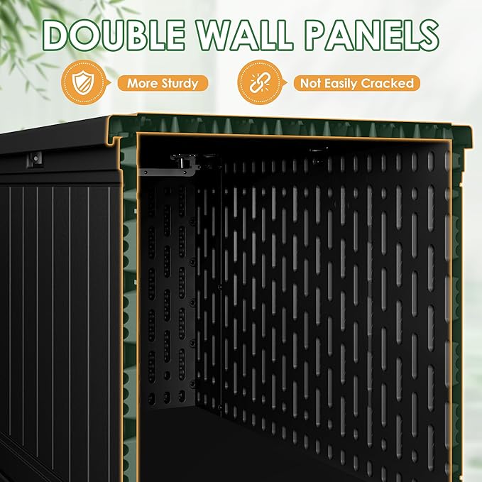 Devoko 160 Gallon Double-Wall Deck Box with Divider, Side Handles, HDPE Outdoor Large Storage Box Waterproof and Lockable for Patio Furniture, Garden, Pool (Black, 160 Gallon)