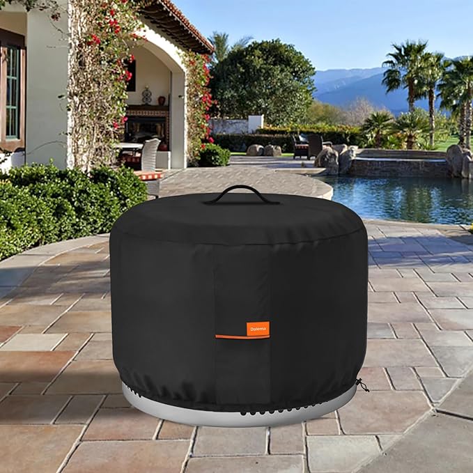Round Fire Pit Cover,Outdoor 600D Heavy Duty 100% Waterproof Tear-Resistant Solo Stove Bonfire Firepit Covers,Patio Weatherproof Fire Pits Cover for Solo Stove Bonfire,Black