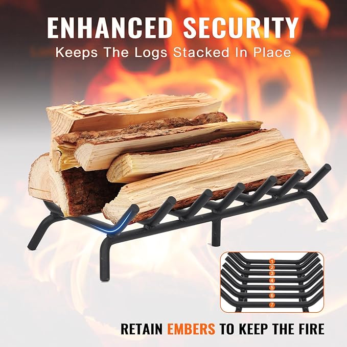 Fireplace Grate 24 inch - Fireplace Log Grates Heavy Duty Solid Round Steel | Fireplace Log Holder No Assembly | Burning Wood Log Rack for Indoor Chimney Hearth & Outdoor Camping