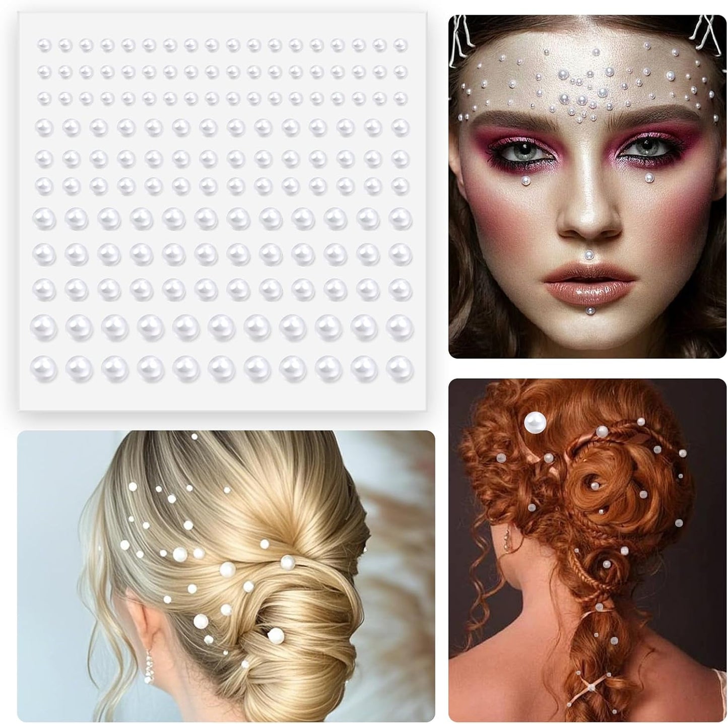 Pearl Stickers Self Adhesive Hair Pearls Gem White Jewel Sticker for Making Hair Decor Face,Body, Nail, Phone Art Craft Scrapbooking Embellishments Assorted Size 3mm/4mm/5mm/6mm (660)