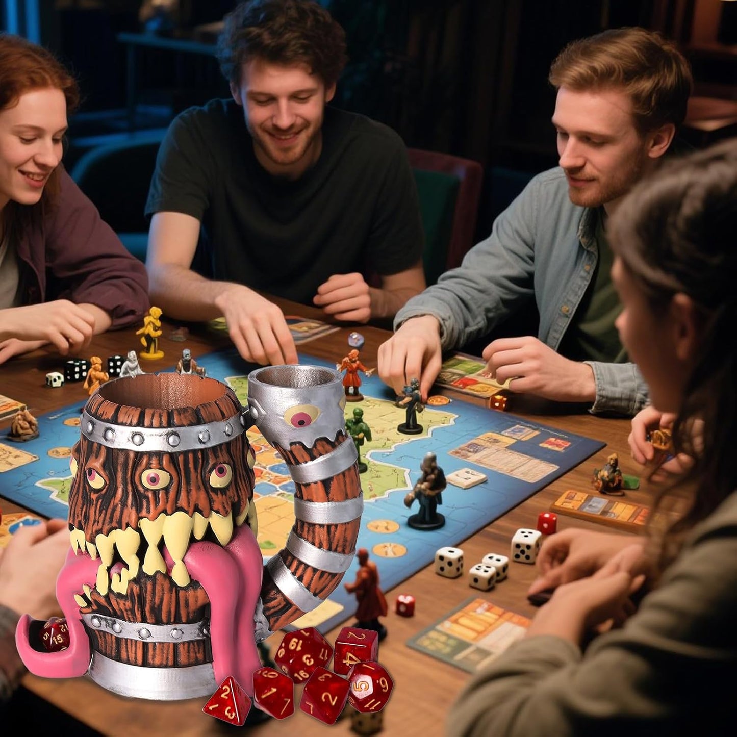 Dice Tower Mug, Dice Rolling Tower, Comes with 7 PCS Dice Set, Suitable for DND Dungeons and Dragons, Tabletop Games, Available As Drink Holder, D&D Gifts, DND Accessories (Original Wood)