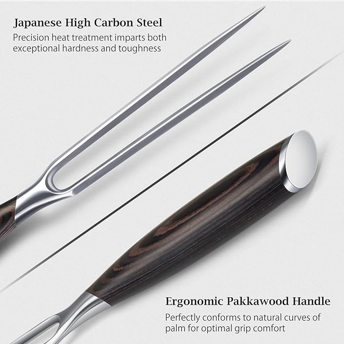 HOSHANHO Meat Fork 7 Inch, Razor Sharp Double-Prong Carving Fork for Meat, Professional Japanese High Carbon Stainless Steel Kitchen Serving Fork for Turkey and Barbecue