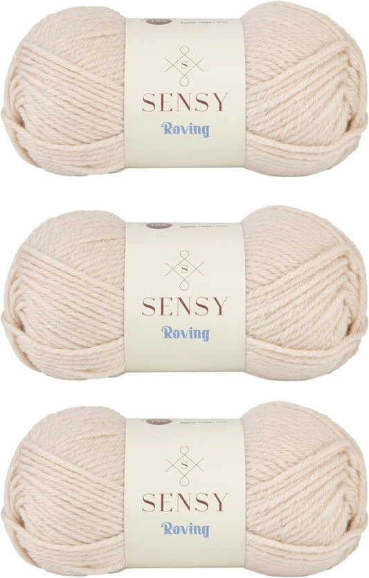3 Skeins of Sensy Roving Yarn, 3.5 oz, 132 Yards, Gauge 5 Bulky (Mushroom Beige)