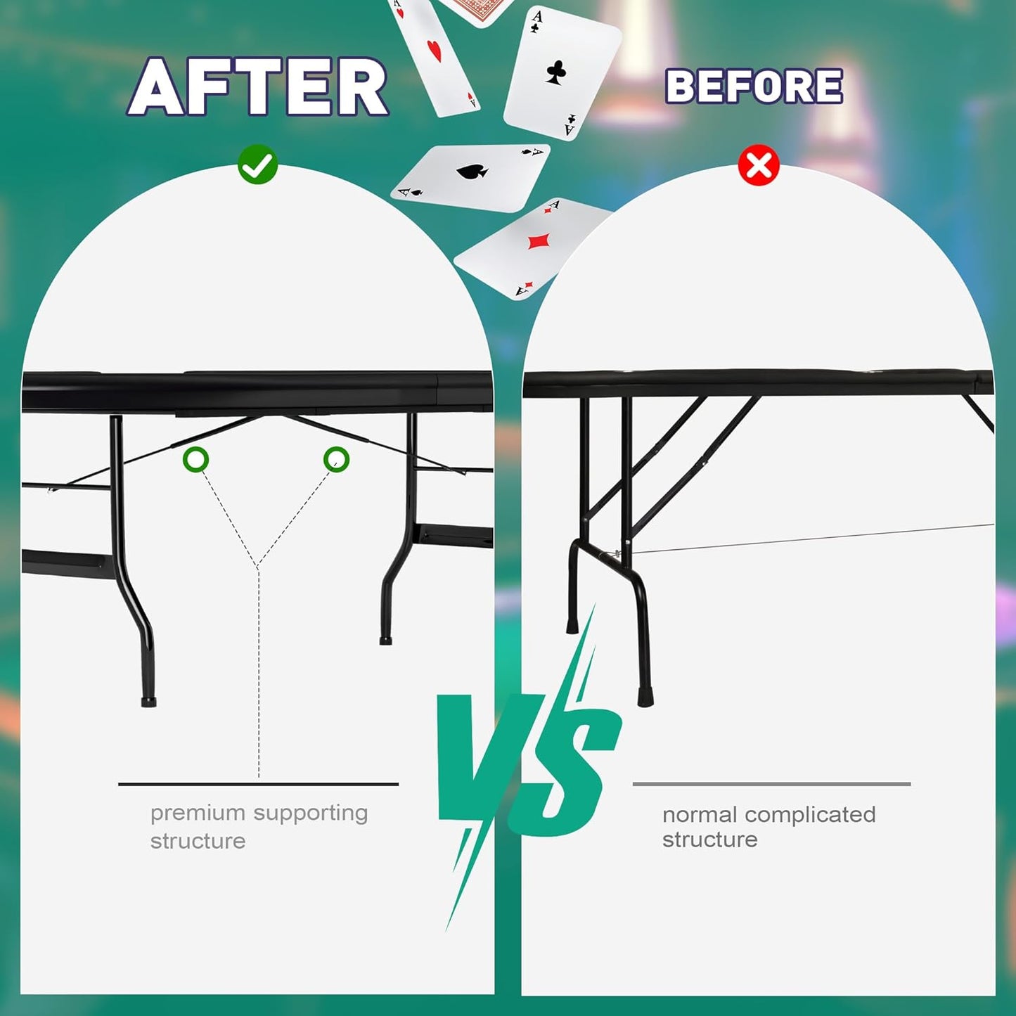 Upgrade 84" Folding Poker Table, 10 Players Oval Card Table with Stainless Steel Cup Holders and Padded Rails, Casino Leisure Felt Surface Texas Hold 'em Poker Table, Green