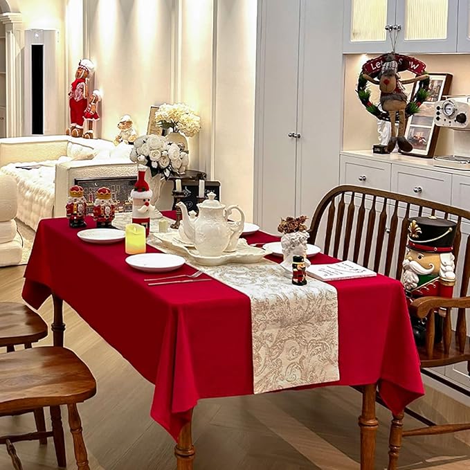 Rectangle Christmas Tablecloth, Waterproof Washable Luxurious Wool Velvet Table Cloth, Rectangle Table Cover for Kitchen, Dining, Party, Holiday (72''x54'', Red)