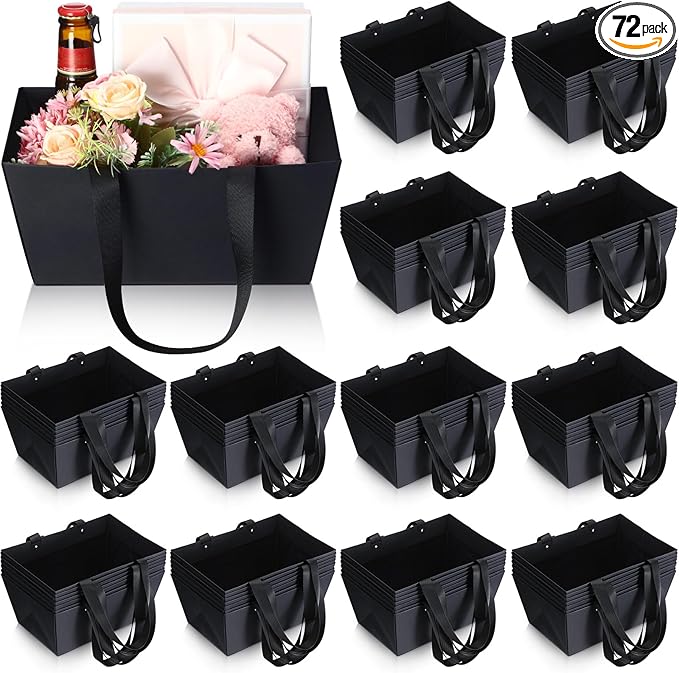 Glenmal 72 Pcs Baskets for Gifts Waterproof Empty Kraft Basket Bulk with Handles 9.8 x 6.5 x 4.3'' Gift Basket Empty to Fill for Wedding Party Christmas Valentines(Black)