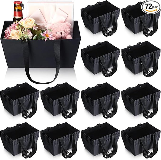 Glenmal 72 Pcs Baskets for Gifts Waterproof Empty Kraft Basket Bulk with Handles 9.8 x 6.5 x 4.3'' Gift Basket Empty to Fill for Wedding Party Christmas Valentines(Black)
