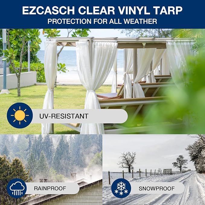 Clear Tarp 10' x 12', 15 OZ Clear Vinyl PVC Tarp Waterproof Tarpaulin 100% Transparent PVC Tarps Upgrade to Double The Cold Resistance-Temperature from -5°F to 140°F
