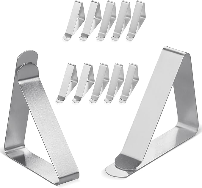 Large Tablecloth Clips [USA Based Brand]- 12 Pack Stainless Steel, Rust Proof Table Cloth Holding Clip - Perfect for Folding, Picnic, Party, and Outdoor Tables-Fits for 1.8~3 Inch Thick Table