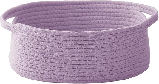 Woven Basket,Small Rope Storage Bin with Handles & Ribbon Bag, Organizer for Shelves Closets,Gift Basket Empty for Birthday,Books,Dog Toys, Purple