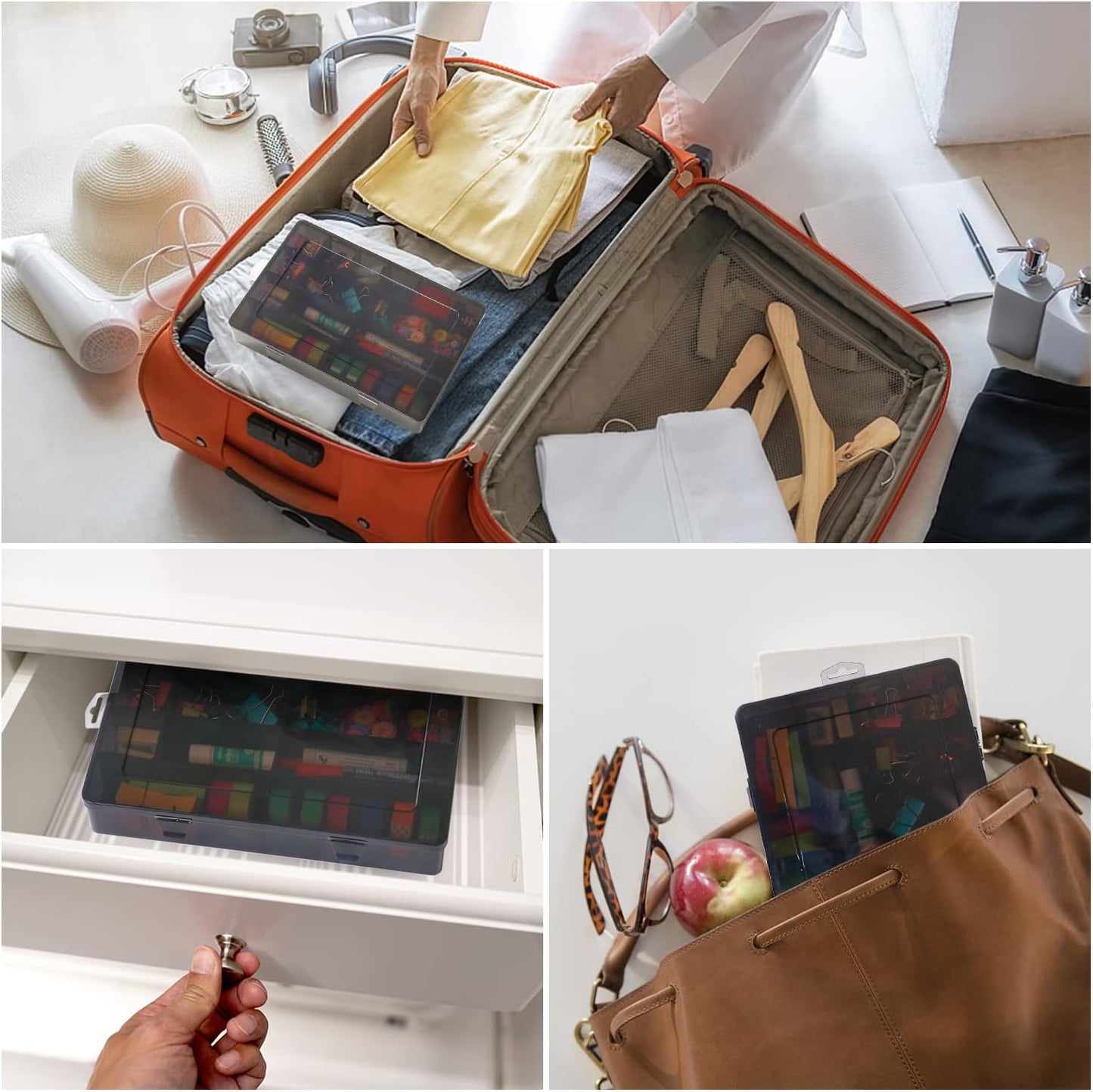 Large 24 Grids Plastic Organizer Box Adjustable Dividers,Clear Storage Box for Jewelry, Art DIY Crafts, Washi Tapes, Beads and Small Parts(Black,2Pack)