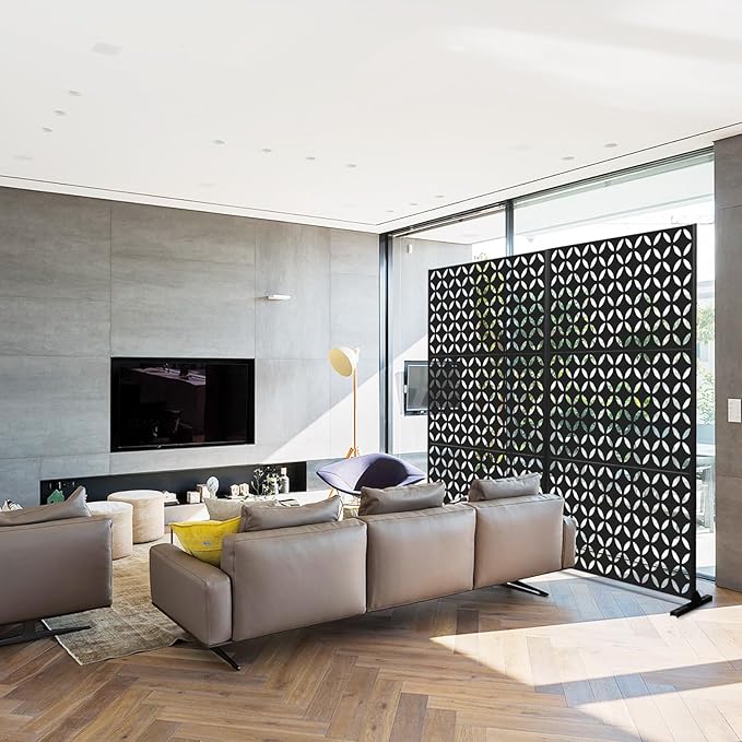 72" H×47" W Metal Privacy Screen, Outdoor Indoor Privacy Screens with Stand Panels, Free Standing Decorative Privacy Screen for Patio