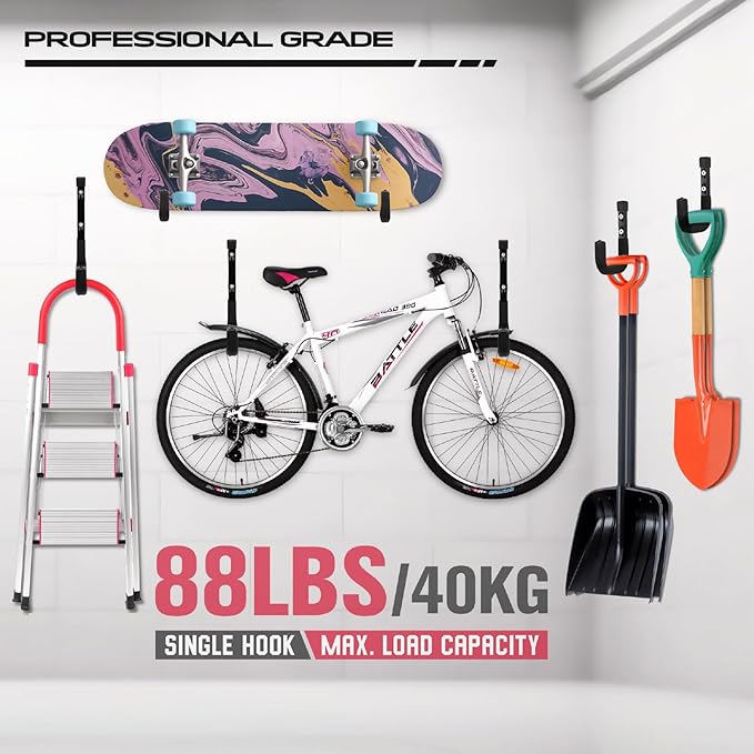 SEDY Heavy Duty Garage Storage Hooks: 4-Piece 6" & 3" Wall Mount J Utility Hooks Holds 88 LB, Large Metal Utility Hooks, Garage Storage Ladders for Bikes, Garden Tools