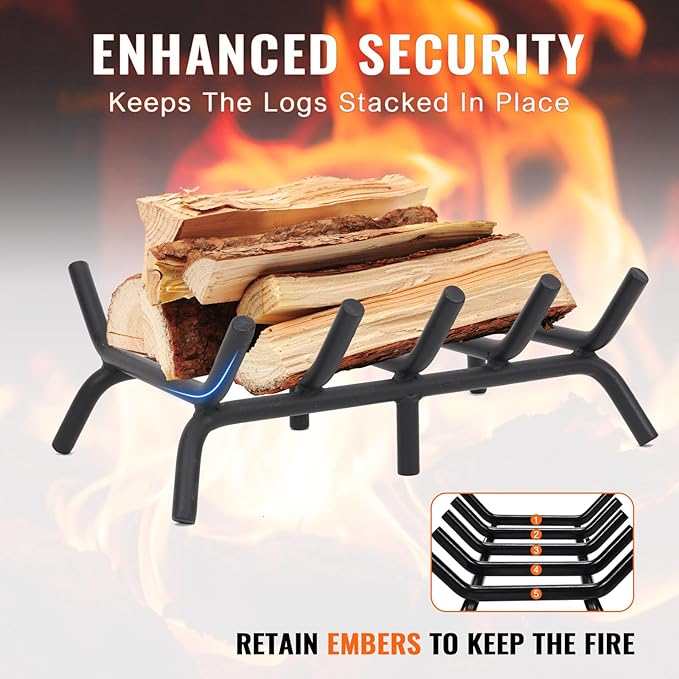 Fireplace Grate 17 inch - Fireplace Log Grates Heavy Duty Solid Round Steel | Log Grate for Fireplace No Assembly Required, Burning Wood Stove Grate for Indoor Chimney Hearth, Outdoor Camping