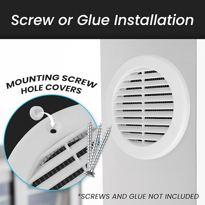 Repa Market 4 Inch (Opening) White Round Air Vent Cover - Pack of 10 Plastic Fresh Air Intake Vent - Grill Cover with Nylon Mesh Screen - Wall or Ceiling HVAC Return Air Register - Modern Soffit Vents