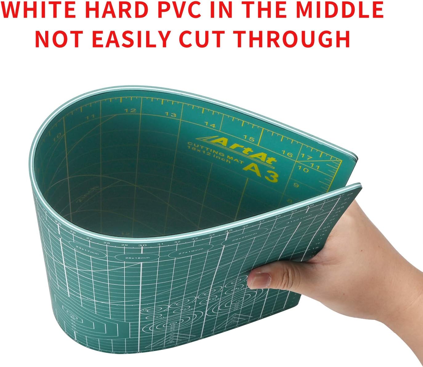 ArtAt Self Healing Cutting Mat: 12″x 18″ Green Double Sided Non-Slip 5 Layers PVC Durable Craft Sewing A3 Mat for Rotary Cutter, Use for Quilting and Scrapbooking and Craft & Art Projects…