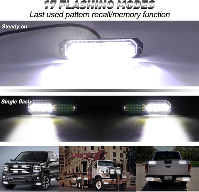 ASPL 8pcs Sync Feature Ultra Slim 12-LED Surface Mount Flashing Strobe Lights for Truck Car Vehicle LED Mini Grille Light Head Emergency Beacon Hazard Warning Lights (White)