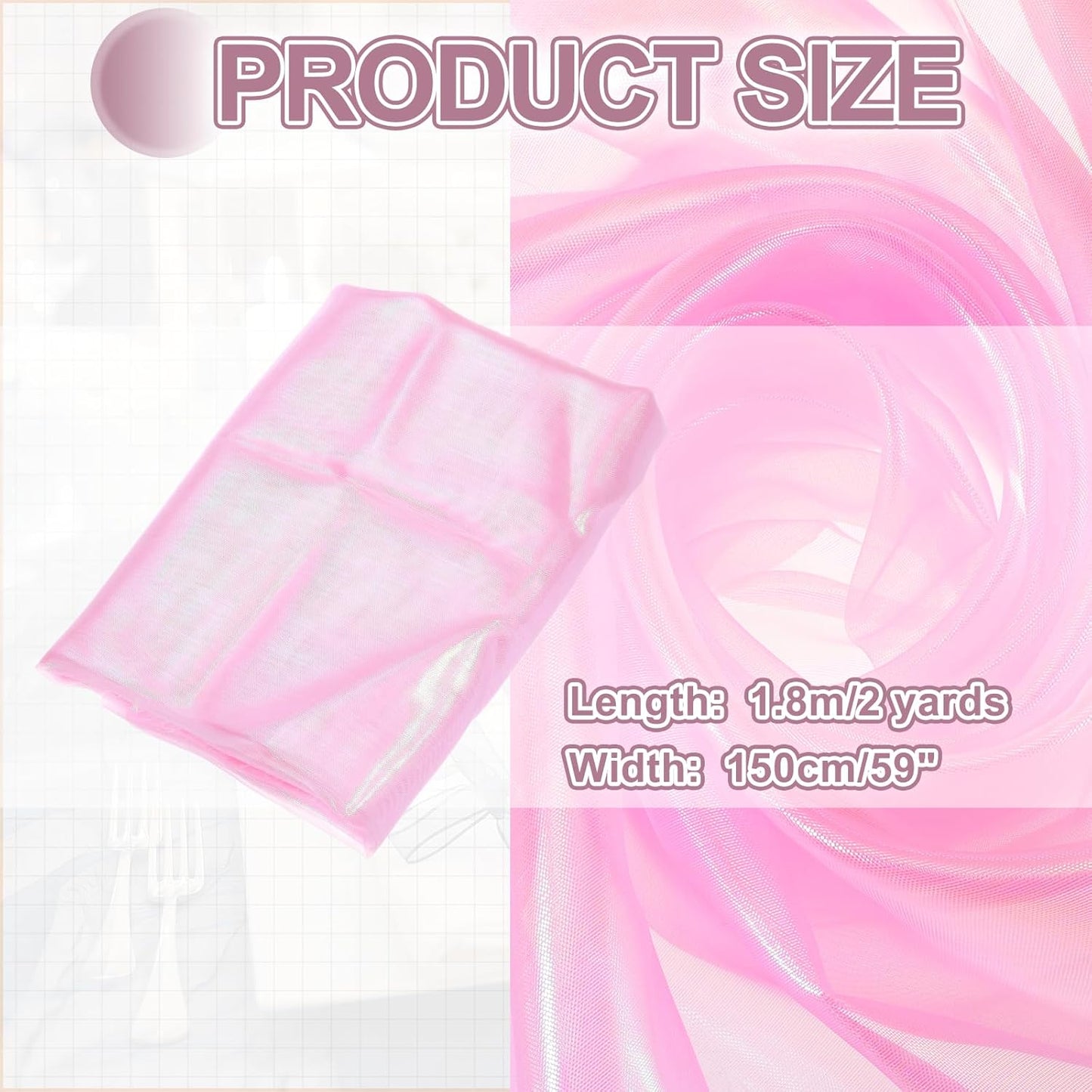 MECCANIXITY Iridescent Sheer Organza Fabric, 2 Yards x 59 Inches Solid Laser Holographic Shiny Fabric Organza Cloth for Wedding, Curtains, Costume, Photo Background, Dark Pink