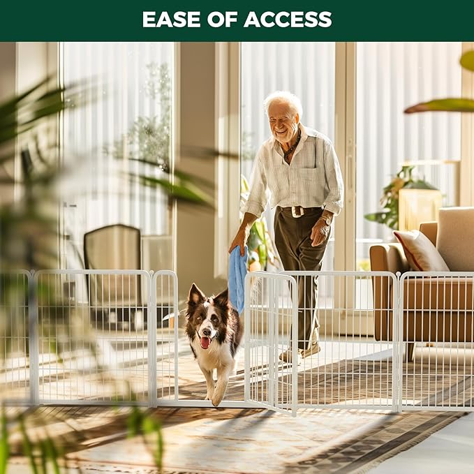 FXW Dog Gate Extra Wide Designed for Indoor Use, Adjustable Width Up to 55-inch Wide (32" H 2 Wire Panels for Small and Medium Dogs), White
