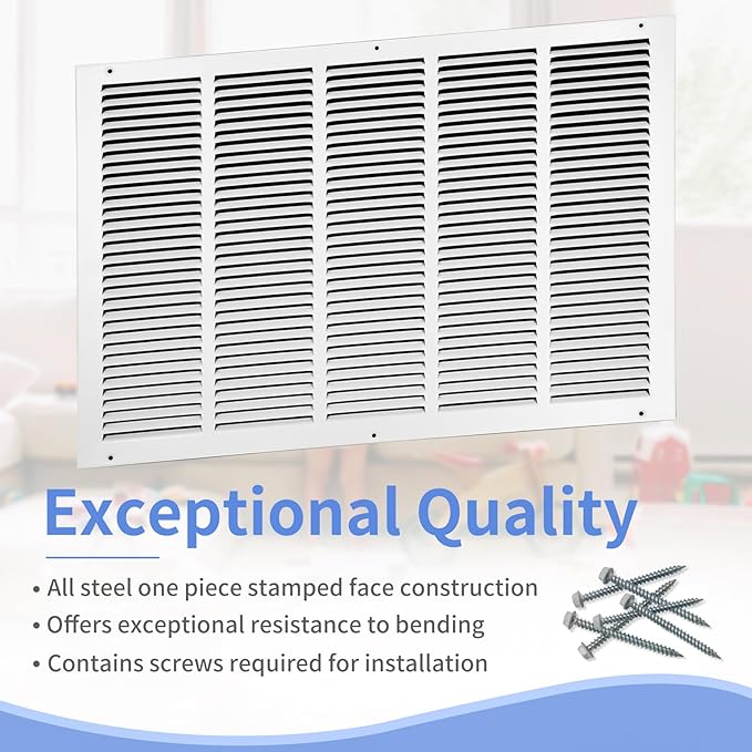 25"W x 16"H [Duct Opening Size] Steel Return Air Grille, Air Return Vent Cover for Ceiling and Sidewall - HVAC Air Vent Covers - [Outer Dimensions: 26.75"W x 17.75"H]