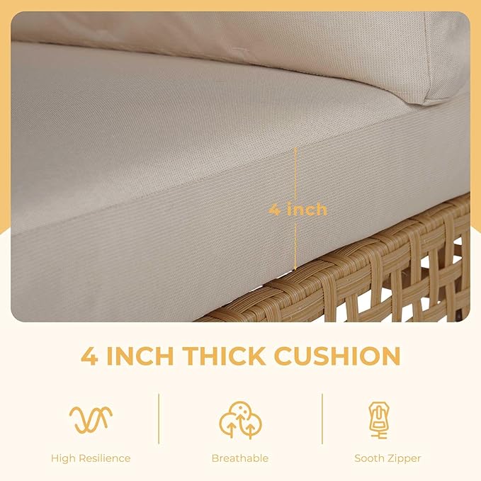 Grand patio 4-Piece Wicker Patio Furniture Set, Boho Outdoor Sectional Sofa with Water Resistant Thick Cushions (Coffee Table Not Included), Cream