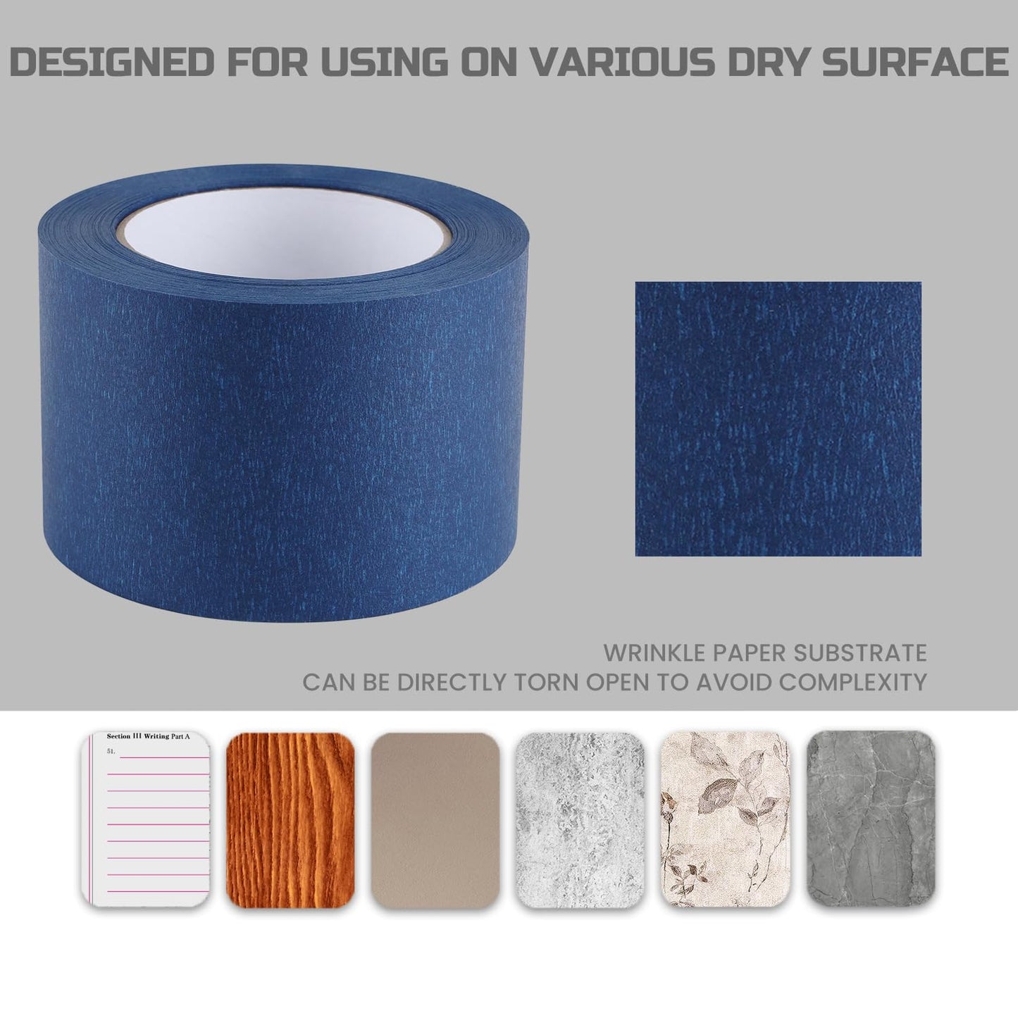 Lichamp Wide Masking Tape 3 inches, 2 Packs Blue Painters Tape Blue Masking Paper, 3 inches x 55 Yards x 2 Roll