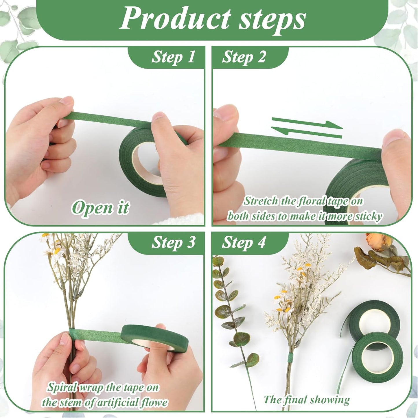 Phinus 9 Rolls Floral Tape, 1/2 Inch x 30 Yard Flower Tape, Green Floral Tape for Floral Crafts Supply, Bouquet Stem Wrapping, Wedding Bouquet (Dark Green and Green)