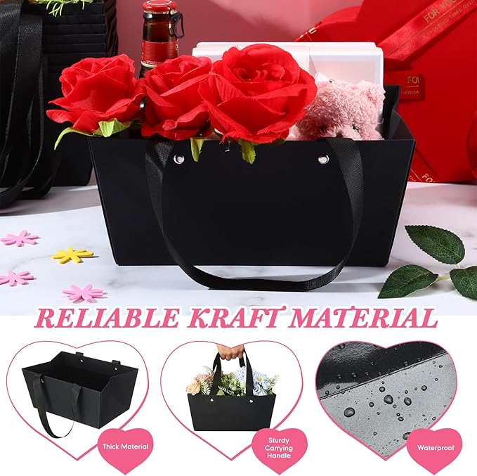 Glenmal 72 Pcs Baskets for Gifts Waterproof Empty Kraft Basket Bulk with Handles 9.8 x 6.5 x 4.3'' Gift Basket Empty to Fill for Wedding Party Christmas Valentines(Black)