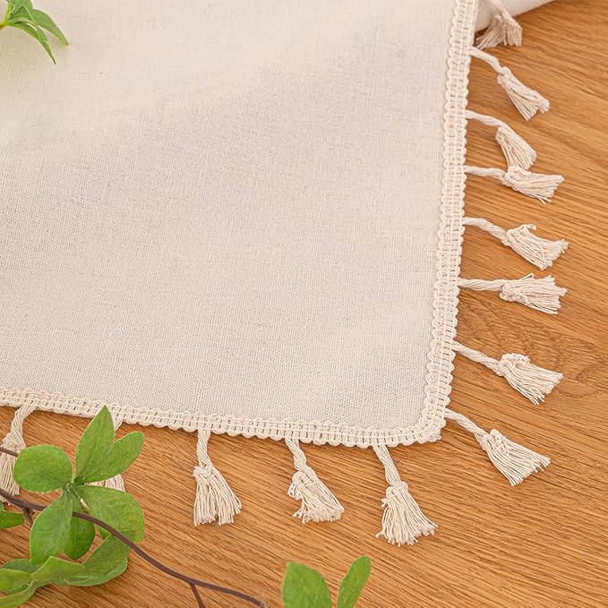 Waterproof Tassels Tablecloth, Bohemian Orange Colorful Table Cloth,White Black,Rectangle for 8 Foot,Fall Summer Dining Table Cover,Mexican,Indoor Outdoor,Farmhouse,Cute Vintage,Cotton