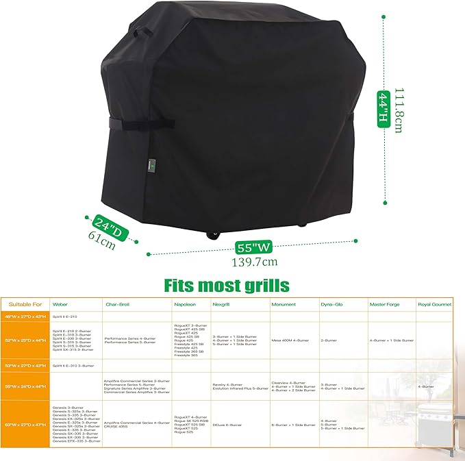 F&J Outdoors Grill Cover, Waterproof Anti-UV for 3-4-5 Burner Liquid Propane Gas BBQ, 55Wx24Dx44H in