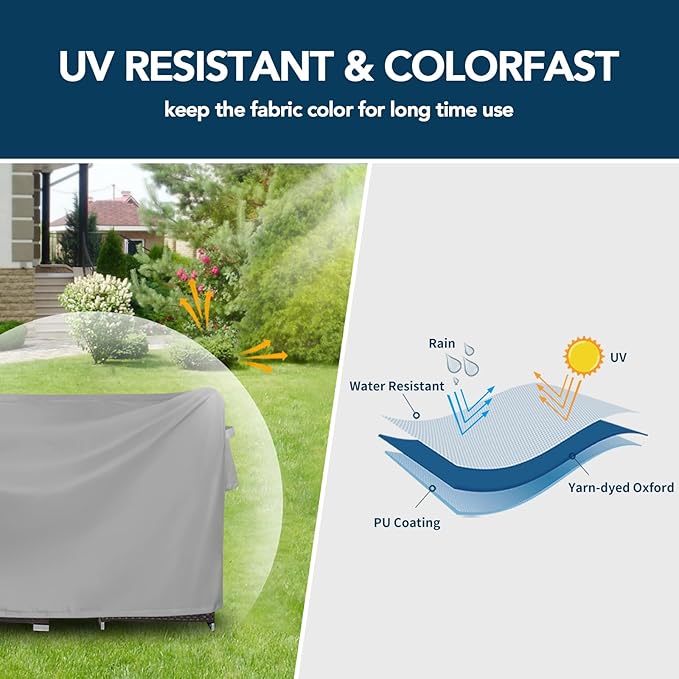 Easy-Going Rectangle Patio Furniture Cover Waterproof Outdoor Dining Table and Chair Cover Anti-UV Outside Sectional Sofa Set Covers (126"L x 63"W x 28"H, Grey)