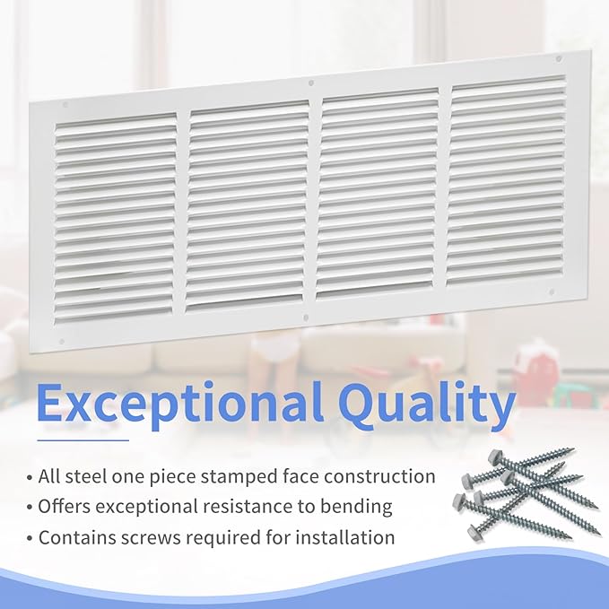 24"W x 10"H [Duct Opening Size] Steel Return Air Grille, Air Return Vent Cover for Ceiling and Sidewall - HVAC Air Vent Covers - [Outer Dimensions: 25.75"W x 11.75"H]