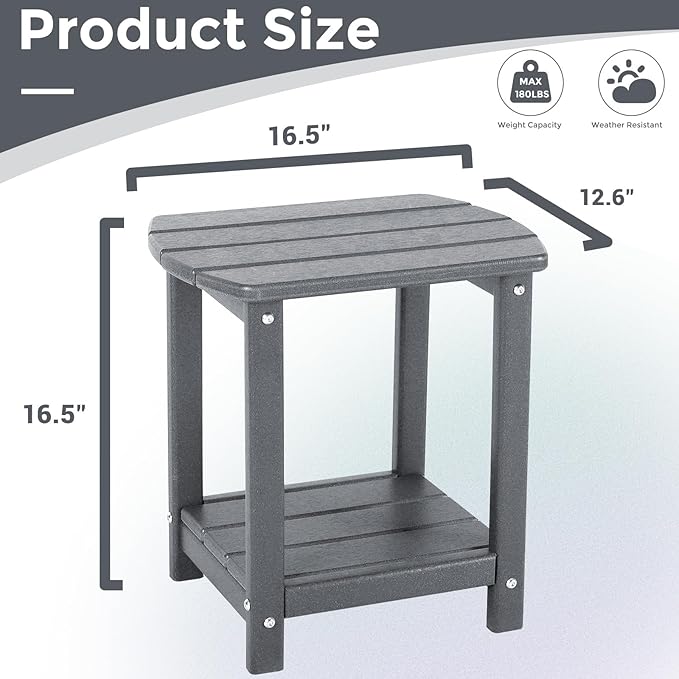 Adirondack Square Outdoor Side Table,2-Tier Storage Patio Side Table, HDPE End Tables for Backyard Pool Porch Garden Lawn