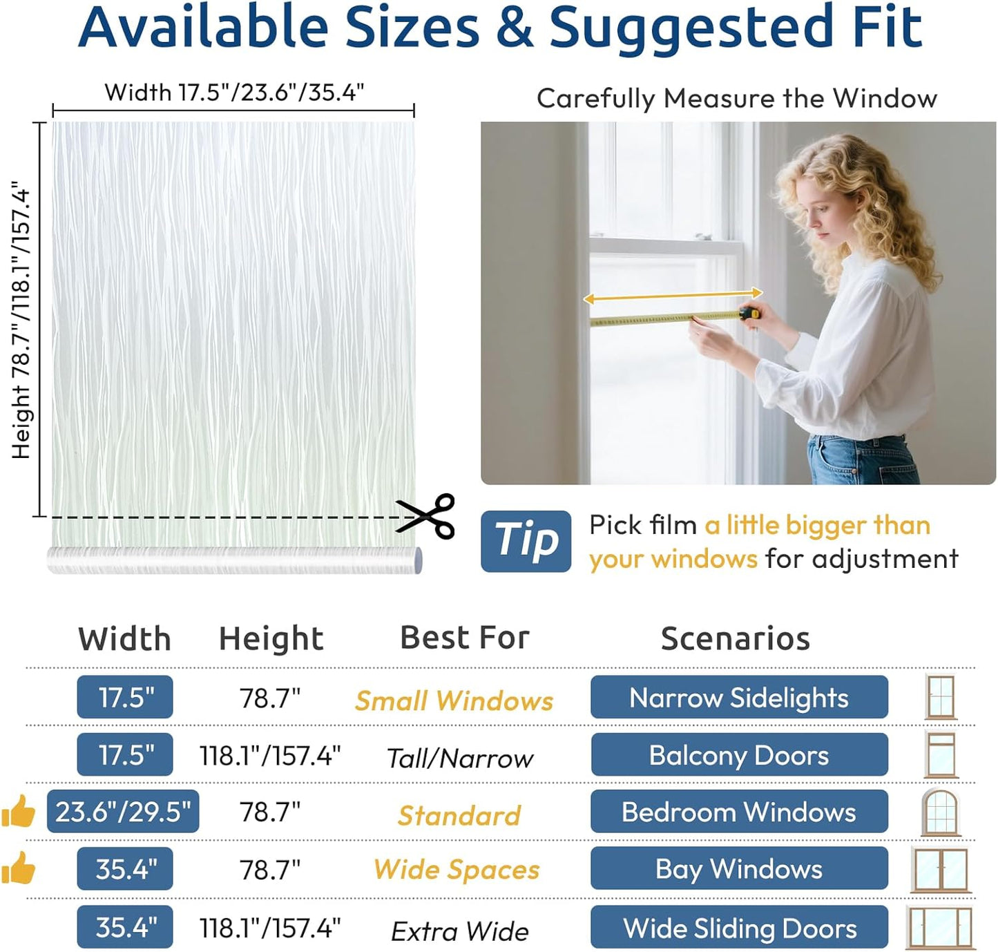 rabbitgoo Window Privacy Film Frosted Glass Film Removable Vinyl Door Coverings UV Blocking Decorative Static Cling Non-Adhesive Window Clings Sticker for Home Decor, 11.8 x 157.4 Inches